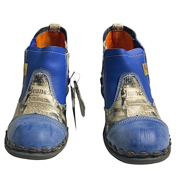 TMA Eyes Leather Ankle Booties Womens 7.5 Retro Boho Patchwork Witchycore Chunky - Picture 5 of 8